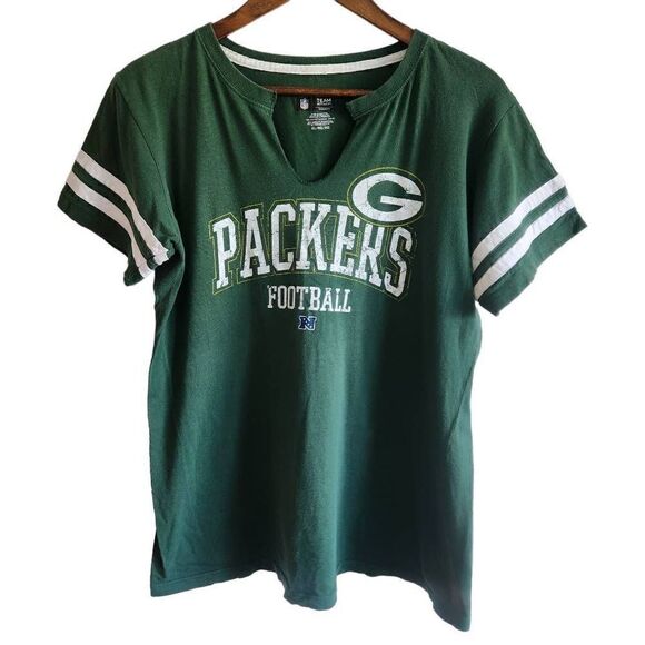 Greenbay Packers T-Shirt Womens XL NFL Football V-Neck Green - Picture 1 of 3